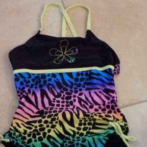 One piece girls bathing suit.